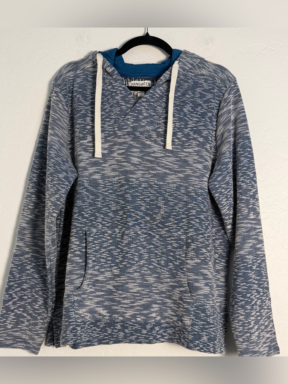 Hang Ten Mens/Womens Pullover Blue Marled V-Neck Hoodie Sweatshirt Beach Cozy